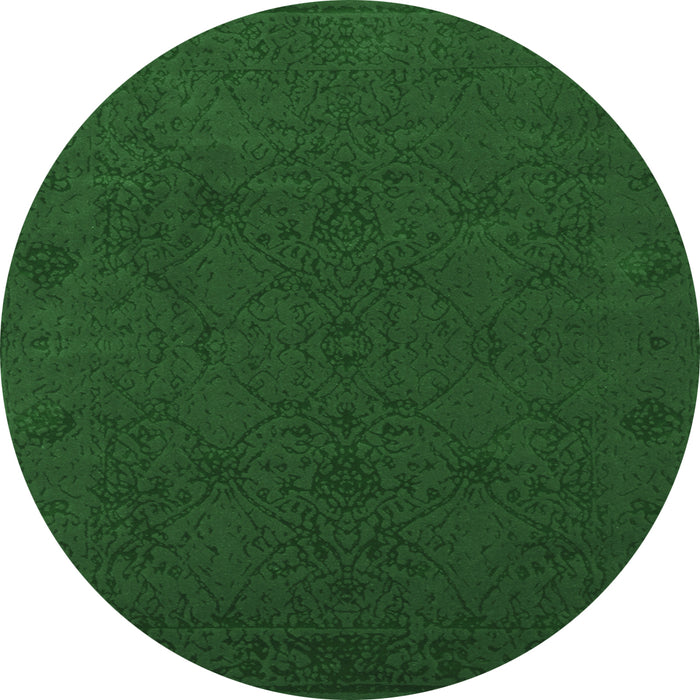 Round Machine Washable Abstract Emerald Green Contemporary Area Rugs, wshcon170emgrn