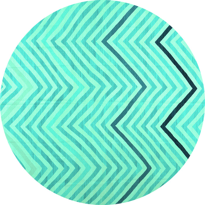Round Machine Washable Abstract Turquoise Contemporary Area Rugs, wshcon1710turq