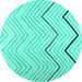 Round Machine Washable Abstract Turquoise Contemporary Area Rugs, wshcon1710turq