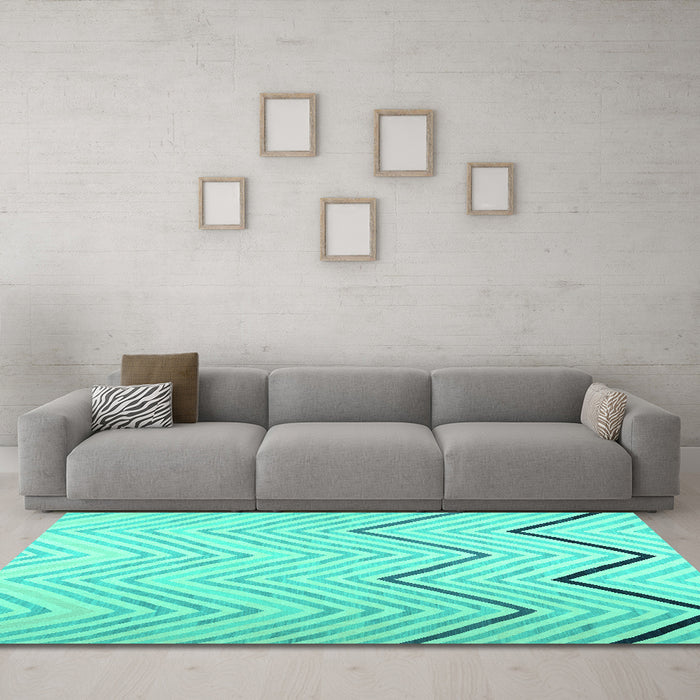Machine Washable Abstract Turquoise Contemporary Area Rugs in a Living Room,, wshcon1710turq