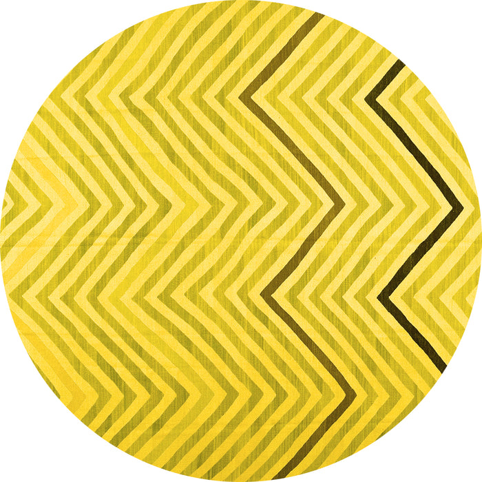 Round Abstract Yellow Contemporary Rug, con1710yw
