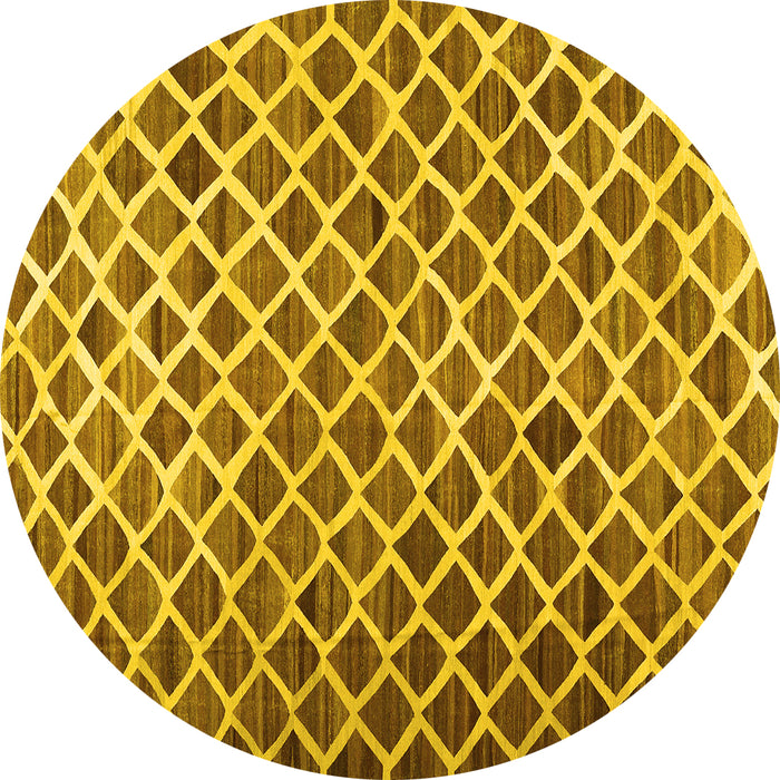 Round Abstract Yellow Contemporary Rug, con1711yw