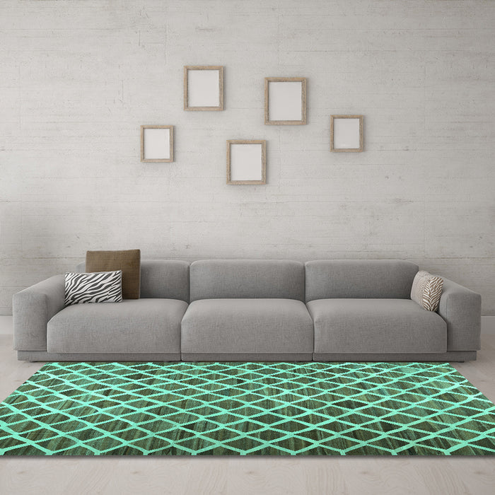 Machine Washable Abstract Turquoise Contemporary Area Rugs in a Living Room,, wshcon1711turq