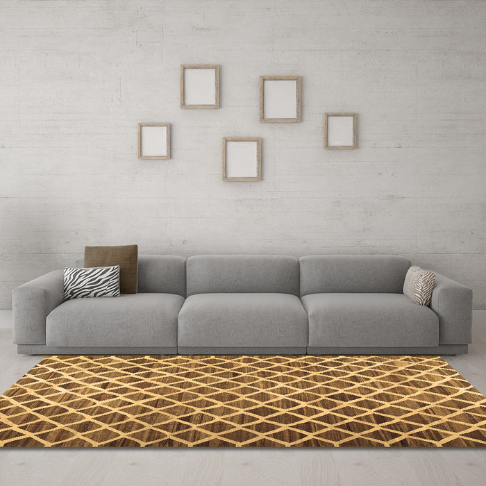 Machine Washable Abstract Brown Contemporary Rug in a Living Room,, wshcon1711brn