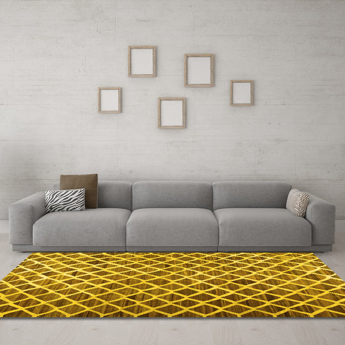 Machine Washable Abstract Yellow Contemporary Rug in a Living Room, wshcon1711yw