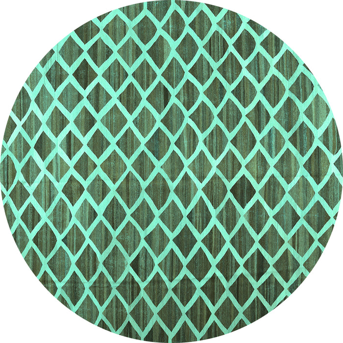 Round Abstract Turquoise Contemporary Rug, con1711turq