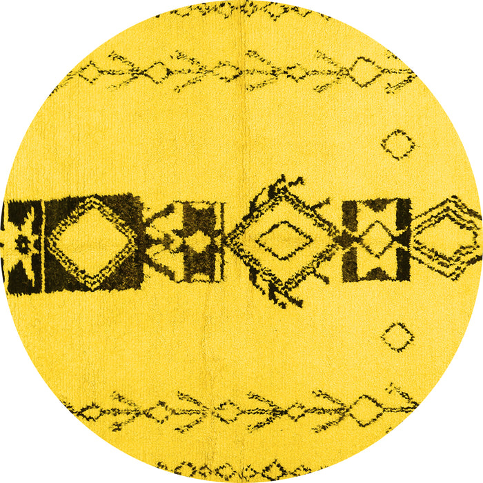 Round Machine Washable Solid Yellow Modern Rug, wshcon1712yw
