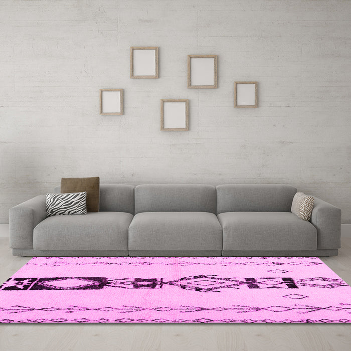 Machine Washable Solid Pink Modern Rug in a Living Room, wshcon1712pnk