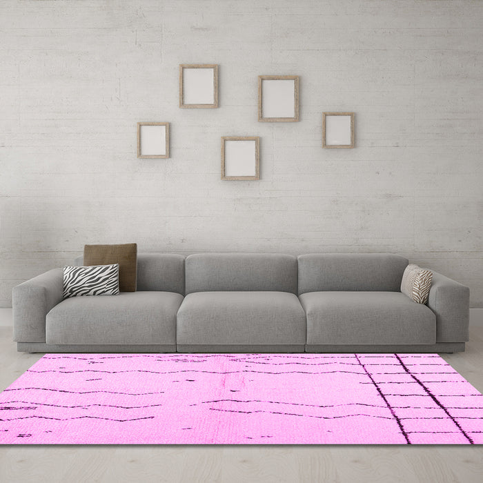 Machine Washable Solid Pink Modern Rug in a Living Room, wshcon1713pnk