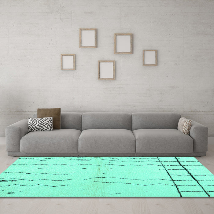 Machine Washable Solid Turquoise Modern Area Rugs in a Living Room,, wshcon1713turq