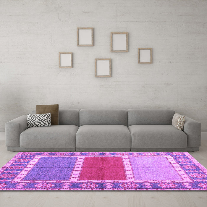 Machine Washable Southwestern Purple Country Area Rugs in a Living Room, wshcon1714pur