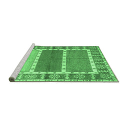 Sideview of Machine Washable Southwestern Emerald Green Country Area Rugs, wshcon1714emgrn