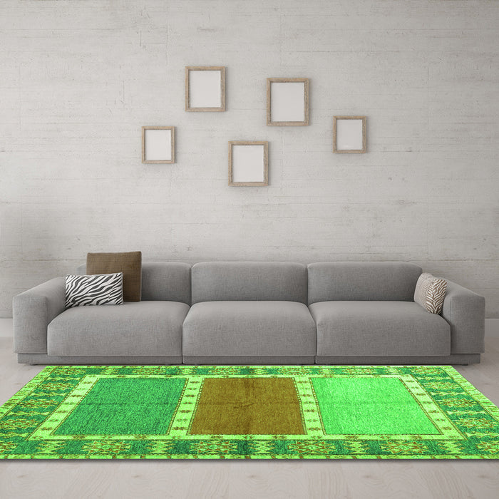 Machine Washable Southwestern Green Country Area Rugs in a Living Room,, wshcon1714grn