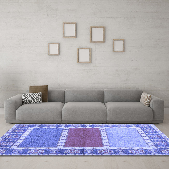 Machine Washable Southwestern Blue Country Rug in a Living Room, wshcon1714blu