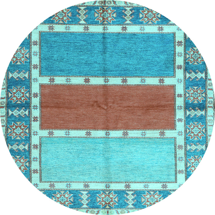 Round Southwestern Light Blue Country Rug, con1714lblu