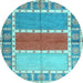 Round Southwestern Light Blue Country Rug, con1714lblu