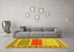 Machine Washable Southwestern Yellow Country Rug in a Living Room, wshcon1714yw