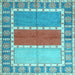 Square Machine Washable Southwestern Light Blue Country Rug, wshcon1714lblu