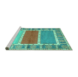 Sideview of Machine Washable Southwestern Turquoise Country Area Rugs, wshcon1714turq