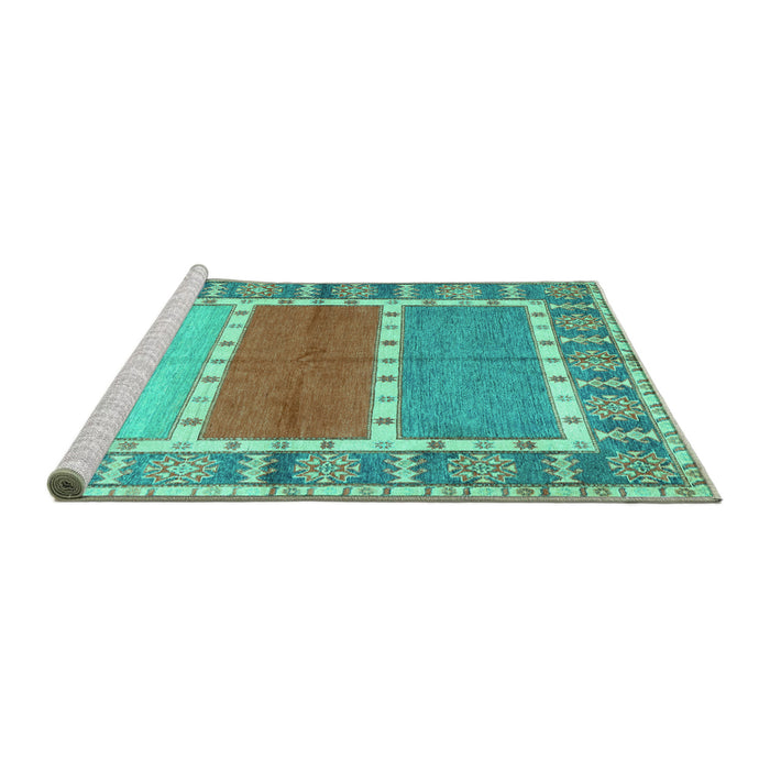 Sideview of Machine Washable Southwestern Turquoise Country Area Rugs, wshcon1714turq