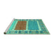 Sideview of Machine Washable Southwestern Turquoise Country Area Rugs, wshcon1714turq