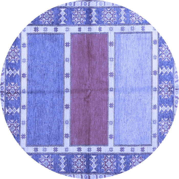 Round Machine Washable Southwestern Blue Country Rug, wshcon1714blu