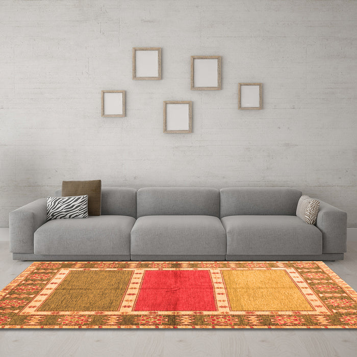 Machine Washable Southwestern Orange Country Area Rugs in a Living Room, wshcon1714org