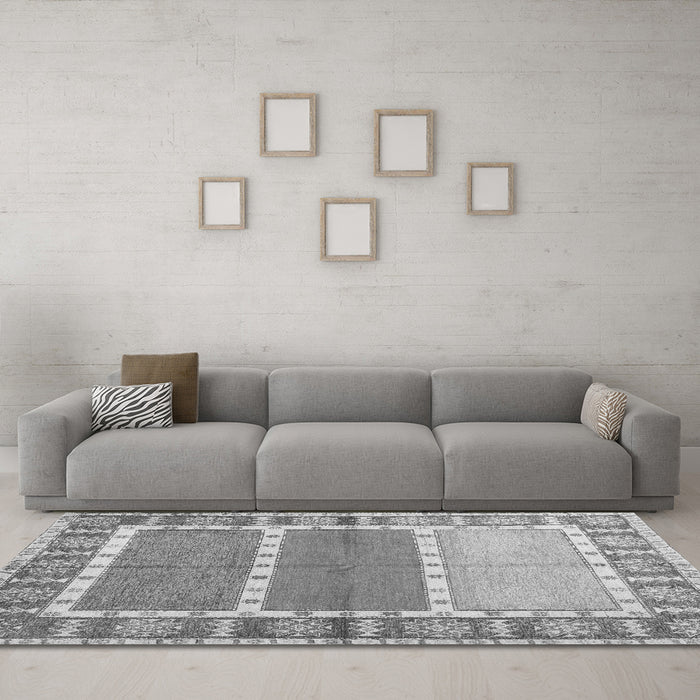 Machine Washable Southwestern Gray Country Rug in a Living Room,, wshcon1714gry