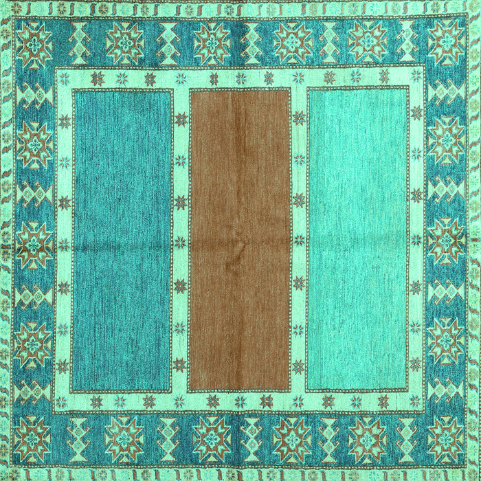Square Machine Washable Southwestern Turquoise Country Area Rugs, wshcon1714turq