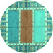 Round Southwestern Turquoise Country Rug, con1714turq