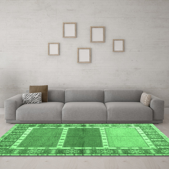 Machine Washable Southwestern Emerald Green Country Area Rugs in a Living Room,, wshcon1714emgrn
