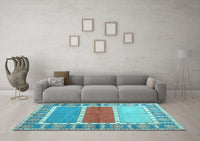 Machine Washable Southwestern Light Blue Country Rug, wshcon1714lblu