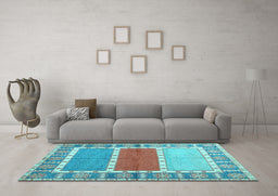 Machine Washable Southwestern Light Blue Country Rug in a Living Room, wshcon1714lblu