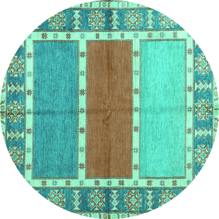 Round Machine Washable Southwestern Turquoise Country Area Rugs, wshcon1714turq