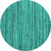 Round Machine Washable Abstract Turquoise Contemporary Area Rugs, wshcon1715turq