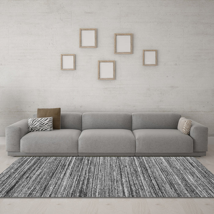 Machine Washable Abstract Gray Contemporary Rug in a Living Room,, wshcon1715gry