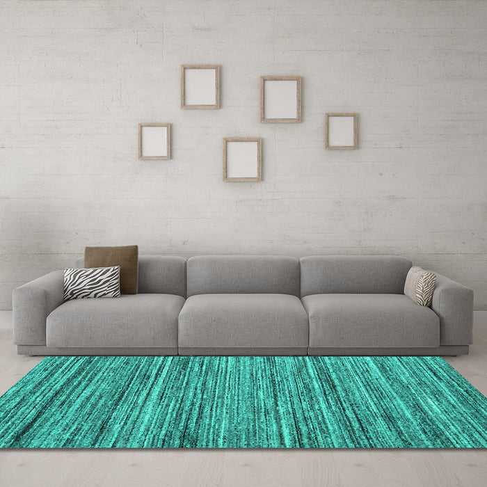 Machine Washable Abstract Turquoise Contemporary Area Rugs in a Living Room,, wshcon1715turq