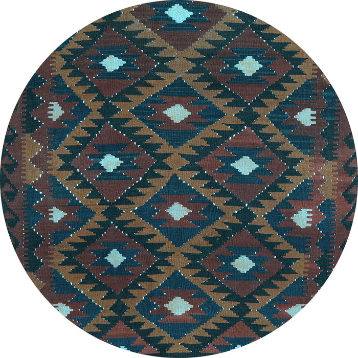 Round Oriental Light Blue Traditional Rug, con1717lblu