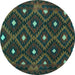 Round Machine Washable Oriental Turquoise Traditional Area Rugs, wshcon1717turq