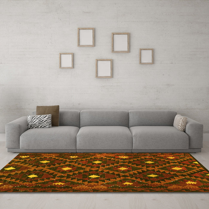 Machine Washable Oriental Yellow Traditional Rug in a Living Room, wshcon1717yw