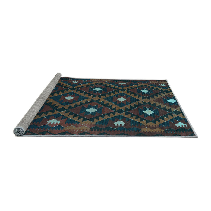 Sideview of Machine Washable Oriental Light Blue Traditional Rug, wshcon1717lblu