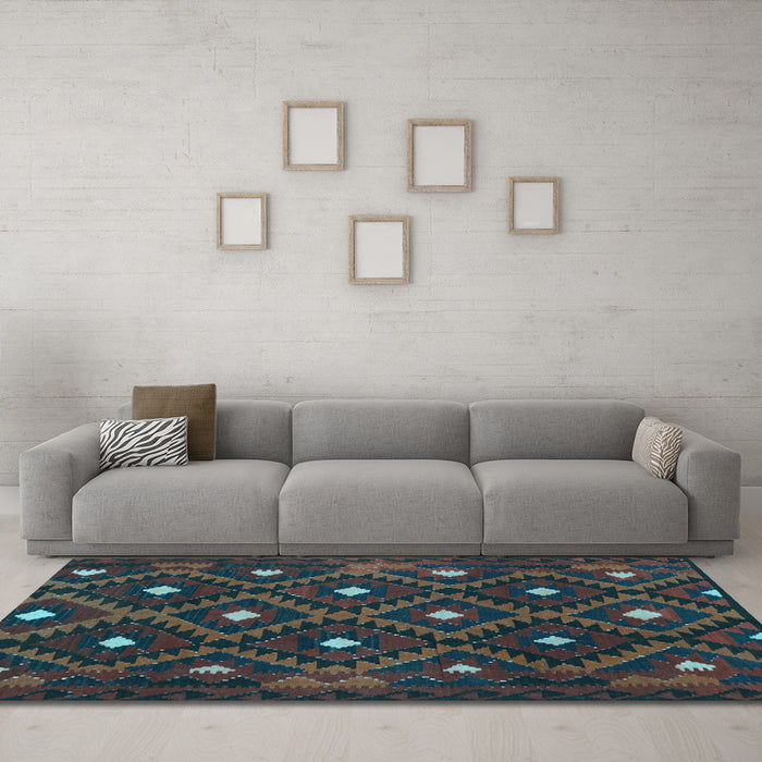 Machine Washable Oriental Light Blue Traditional Rug in a Living Room, wshcon1717lblu