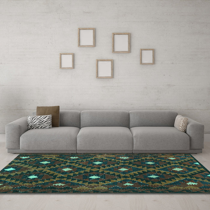 Machine Washable Oriental Turquoise Traditional Area Rugs in a Living Room,, wshcon1717turq