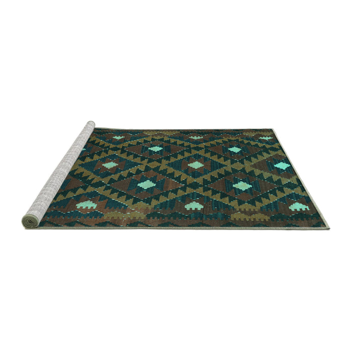 Sideview of Machine Washable Oriental Turquoise Traditional Area Rugs, wshcon1717turq