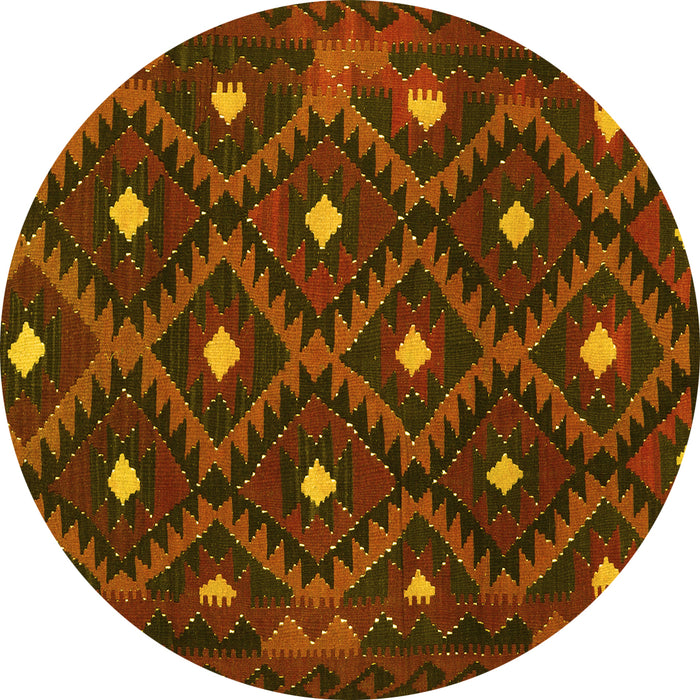 Round Machine Washable Oriental Yellow Traditional Rug, wshcon1717yw