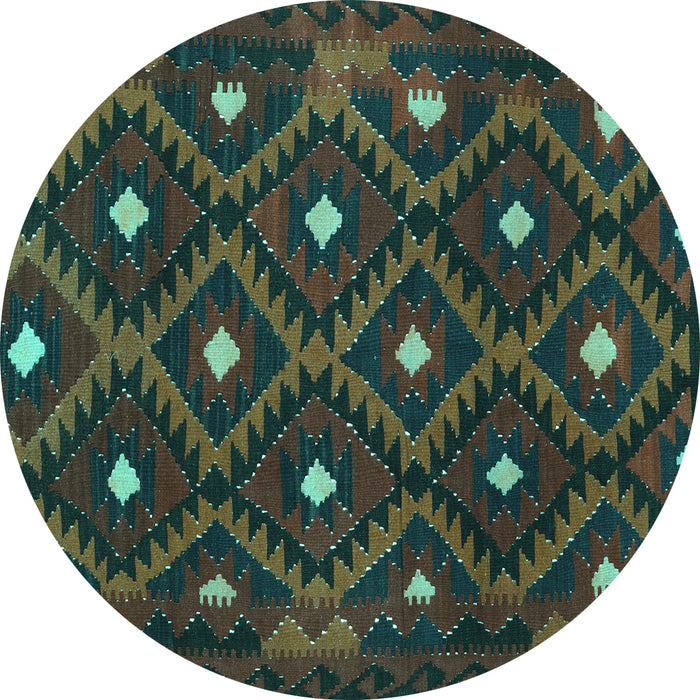 Round Oriental Turquoise Traditional Rug, con1717turq
