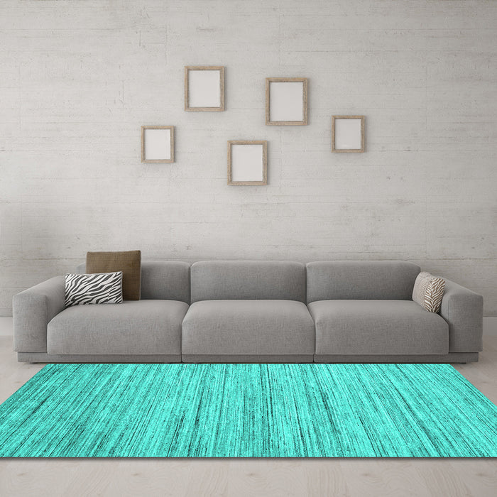 Machine Washable Abstract Turquoise Contemporary Area Rugs in a Living Room,, wshcon1718turq