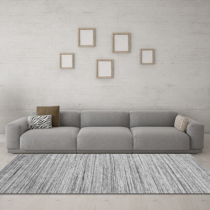Machine Washable Abstract Gray Contemporary Rug in a Living Room,, wshcon1718gry