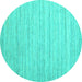 Round Machine Washable Abstract Turquoise Contemporary Area Rugs, wshcon1719turq