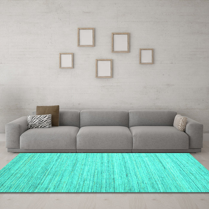 Machine Washable Abstract Turquoise Contemporary Area Rugs in a Living Room,, wshcon1719turq